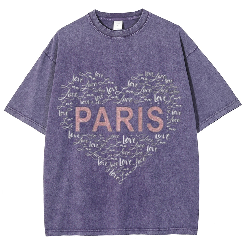 Women Washed Vintage Paris Heart Graphic Tee