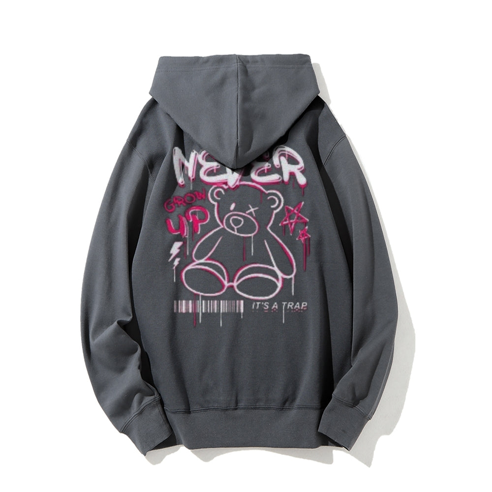 Mens NEVER GROW UP Bear Graphic Hoodies