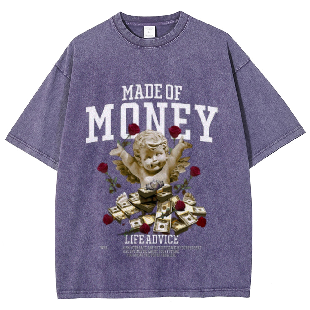 Women Washed Vintage Made Of Money Graphic T-shirt