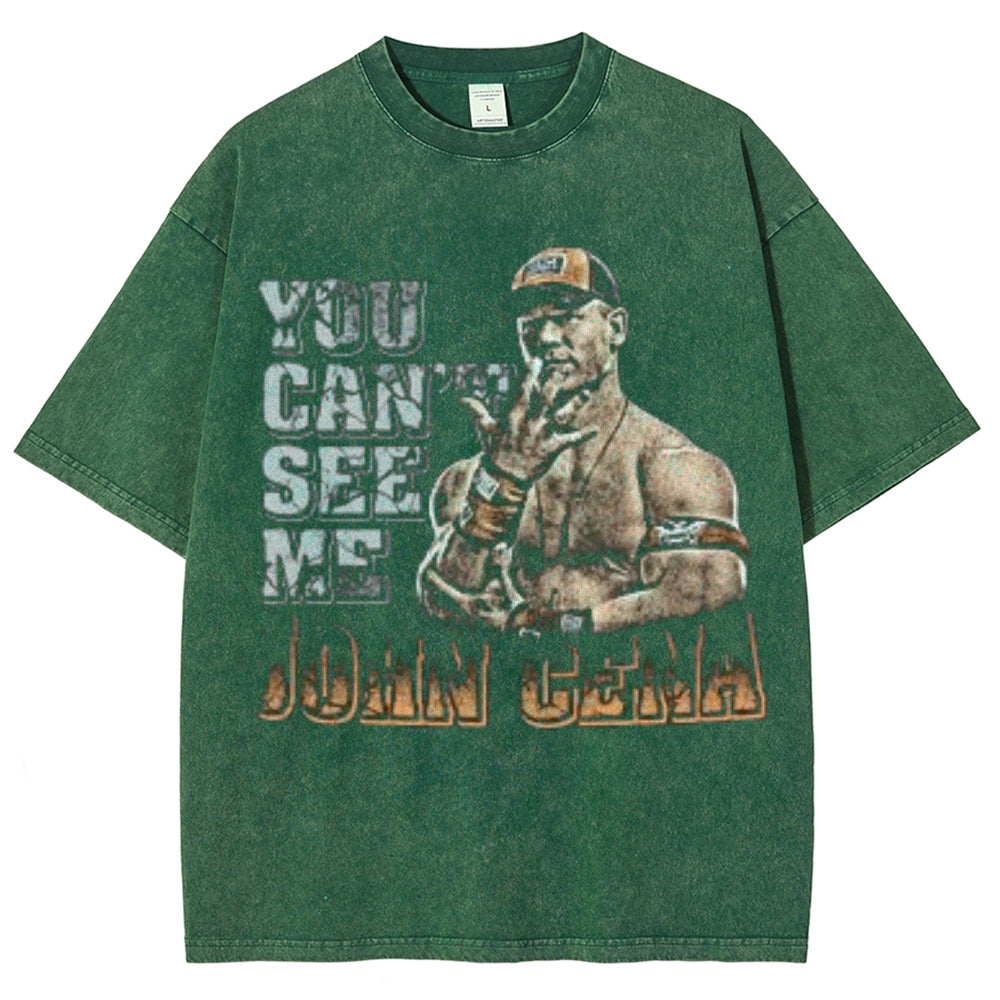 Unisex Vintage You Can't See Me Graphic Short Sleeve Washed T-shirt