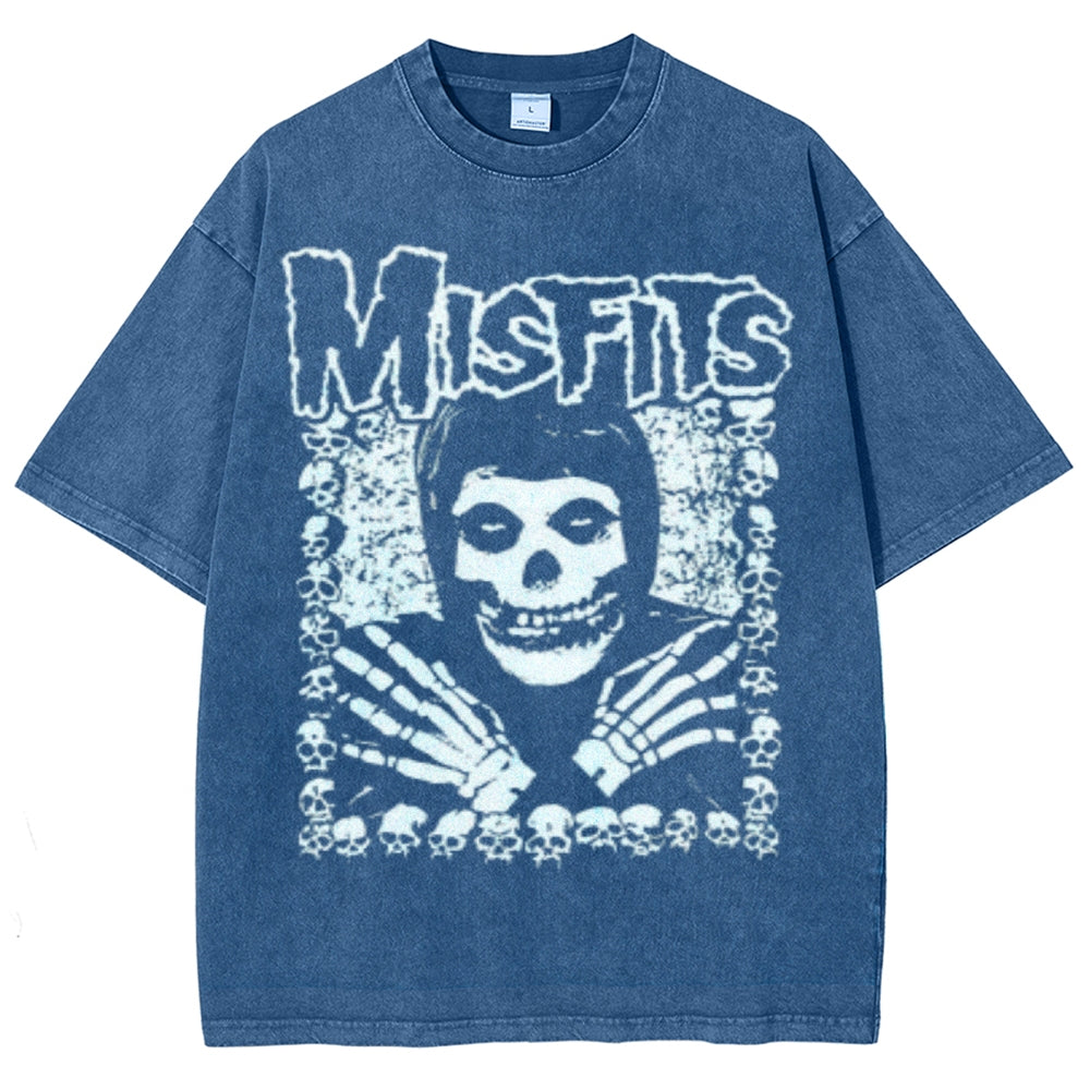 Unisex Vintage The Misfits Rock Band Print Short Sleeve Casual Graphic Washed T-shirt