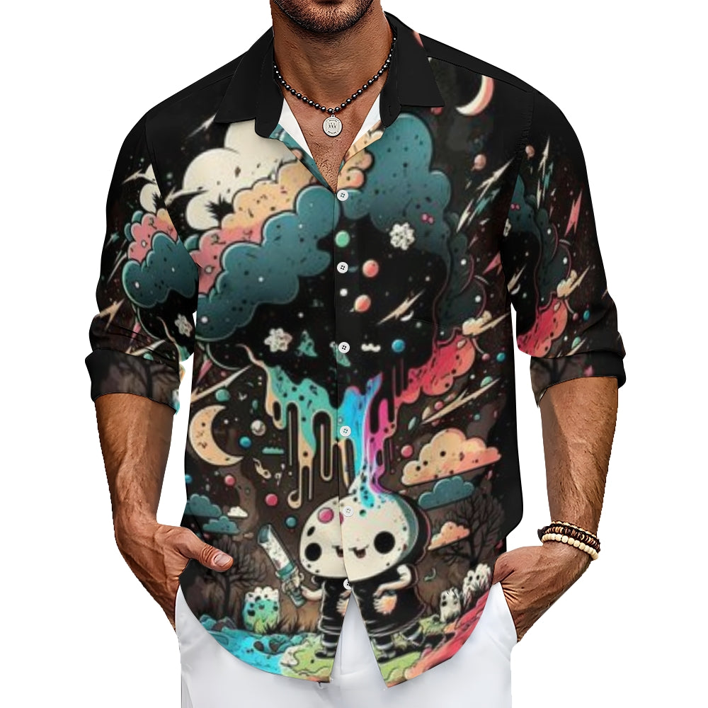 Mens Cute Cartoon Print Long Sleeve Shirt