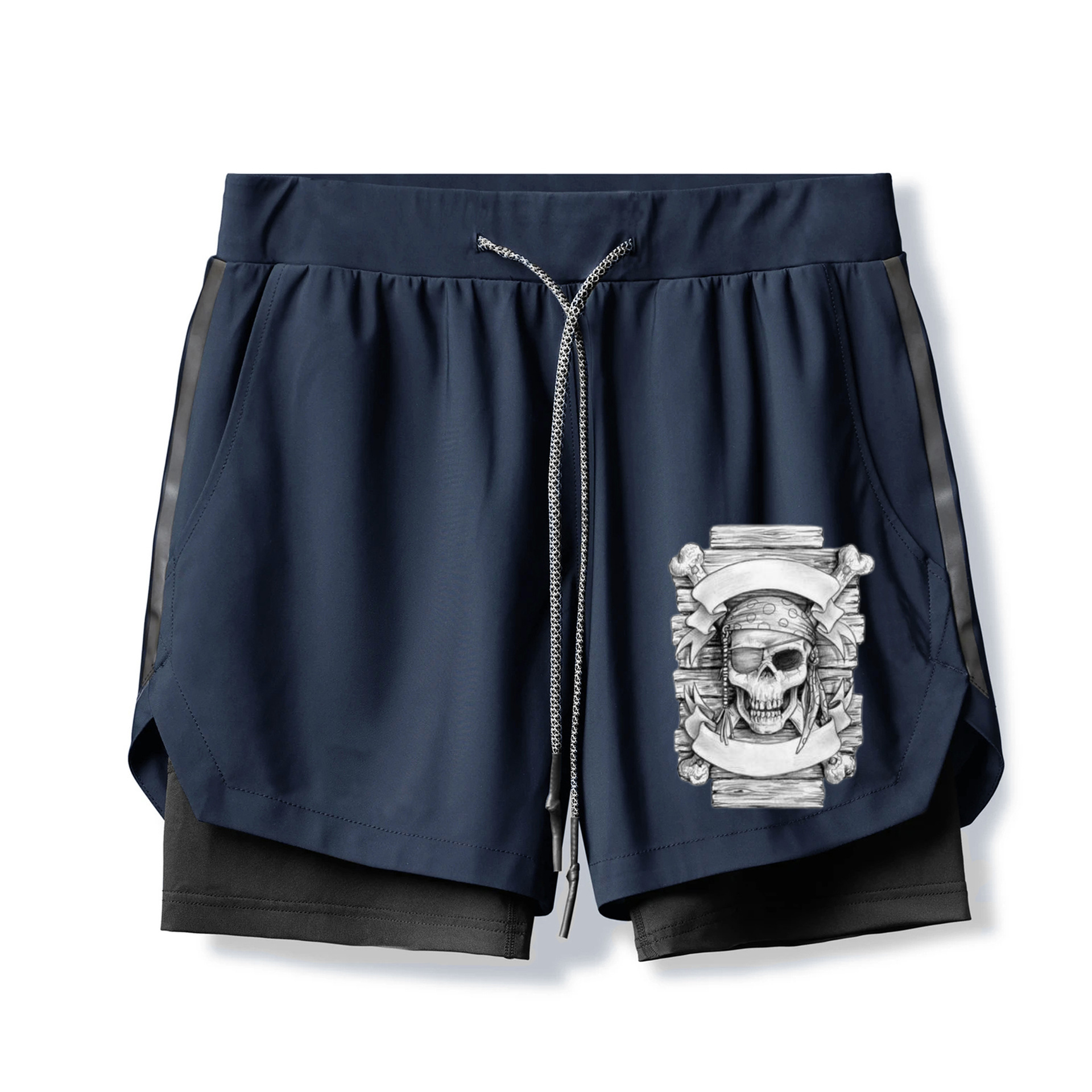 Funky Pirate Skull 2 In 1 Gym Shorts for Men