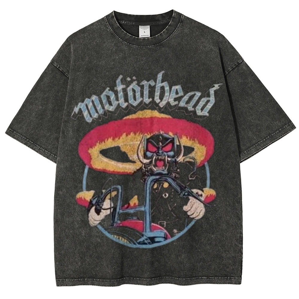 Unisex Vintage The Motorhead Rock Band Print Short Sleeve Casual Graphic Washed T-shirt