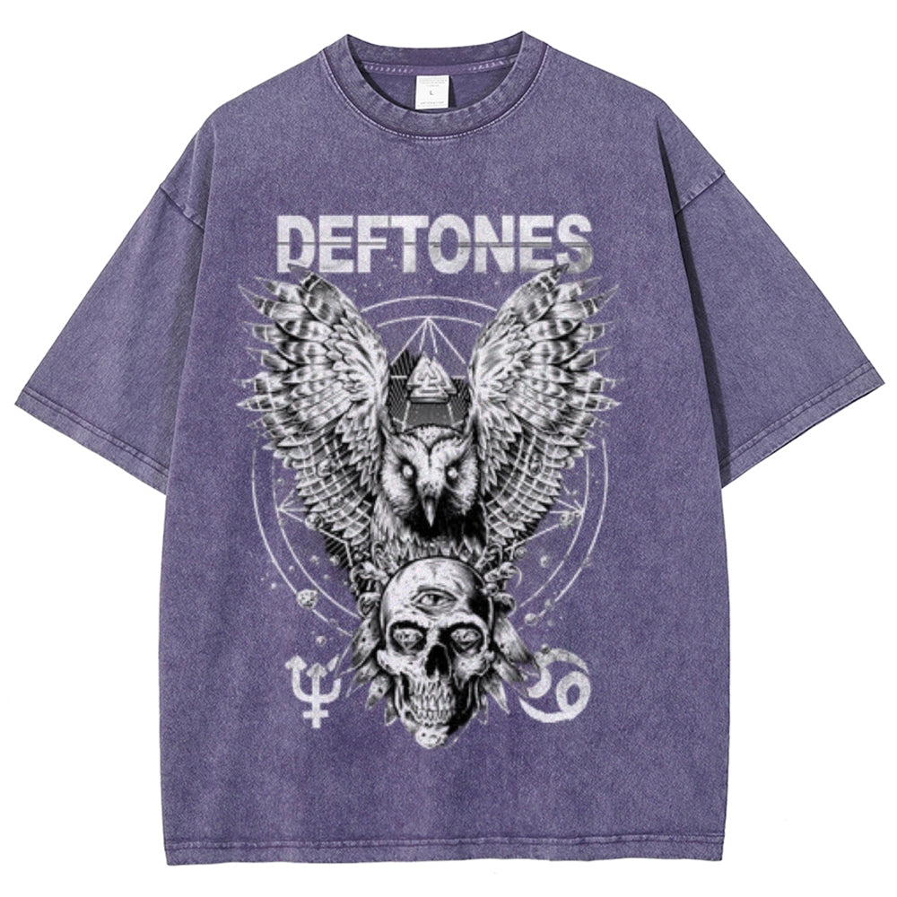 Unisex Vintage The Deftones Rock Band Print Short Sleeve Casual Graphic Washed T-shirt