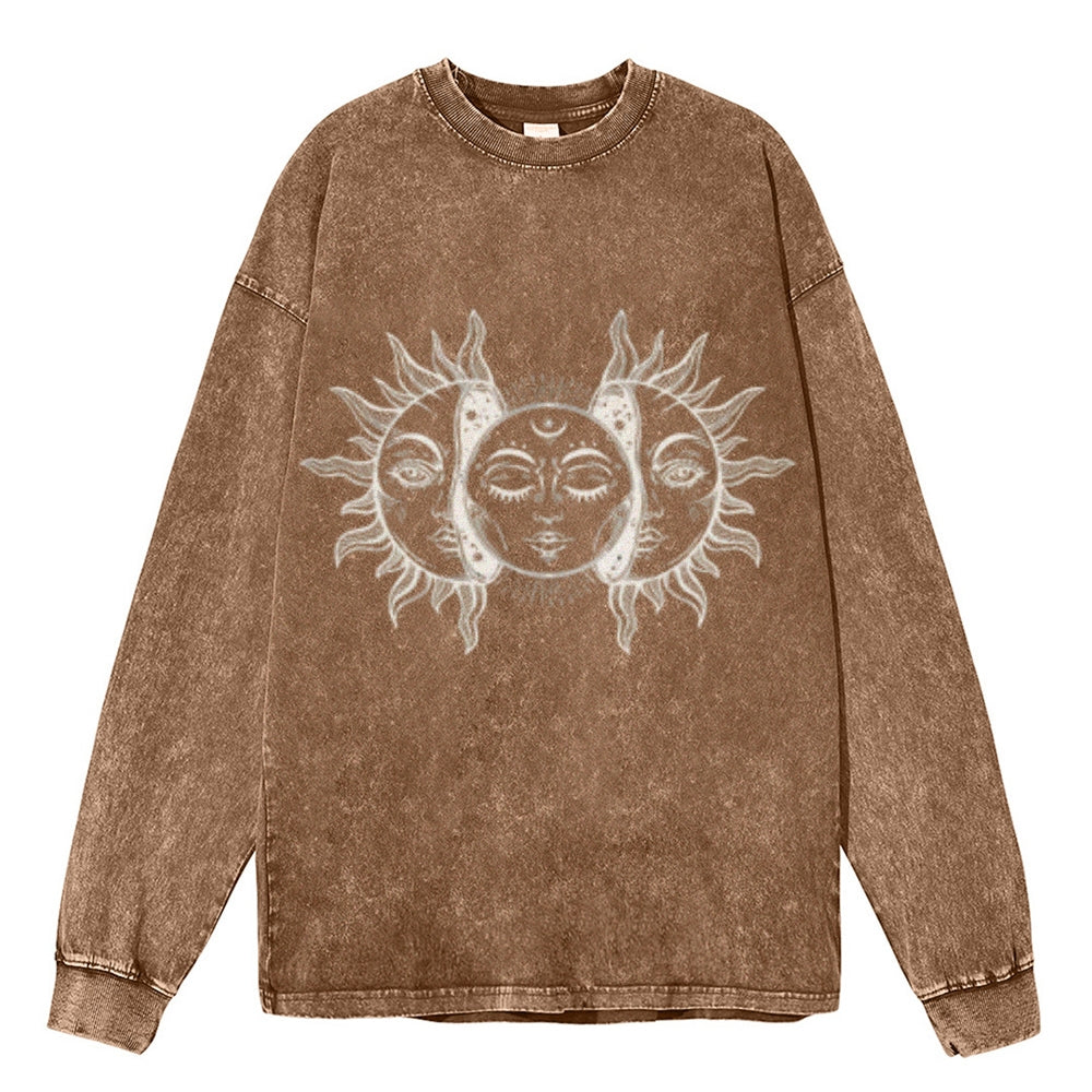 Oversized Vintage Washed Sun and Moon Graphic Sweatshirt