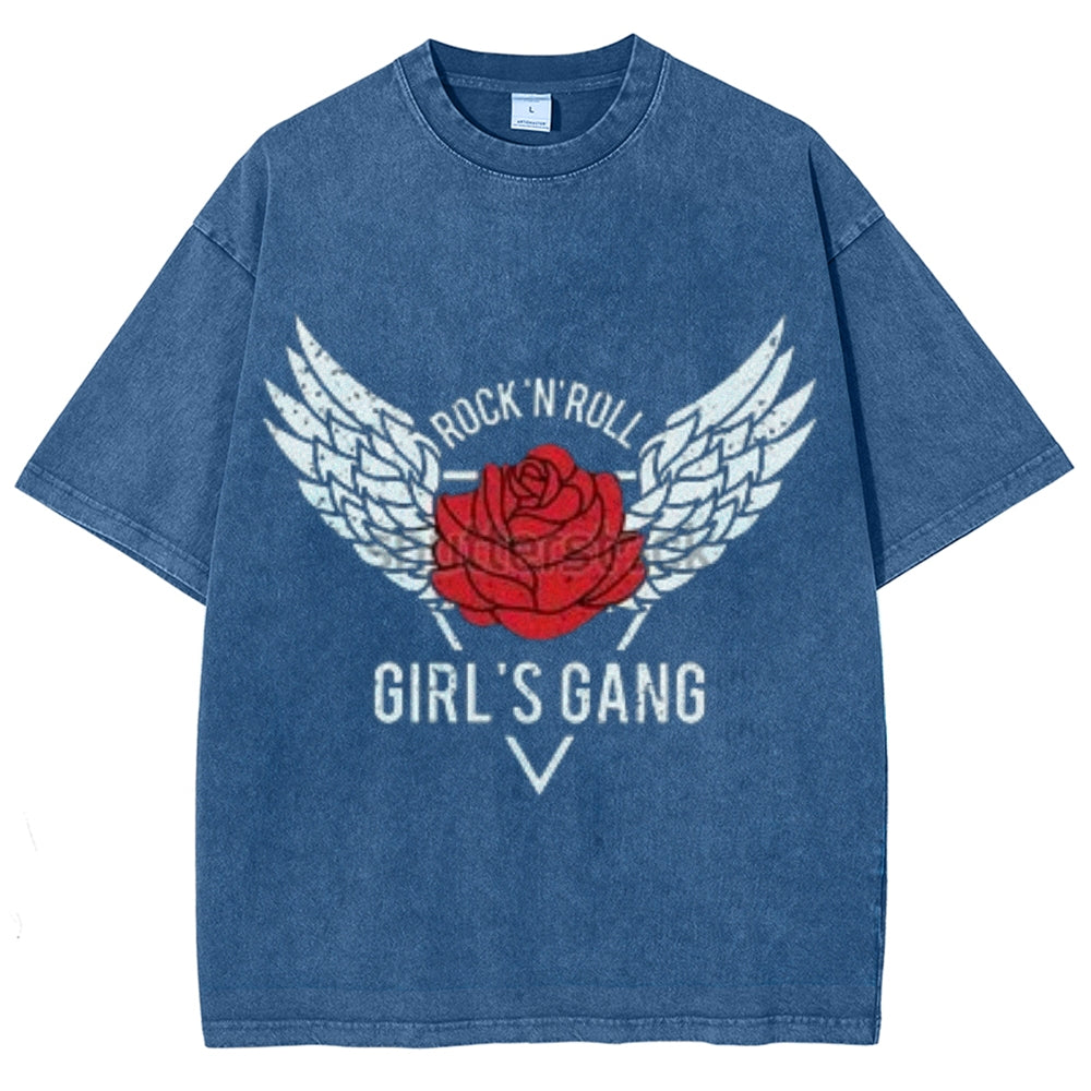 Women Washed Vintage Rock Rose Graphic Tee