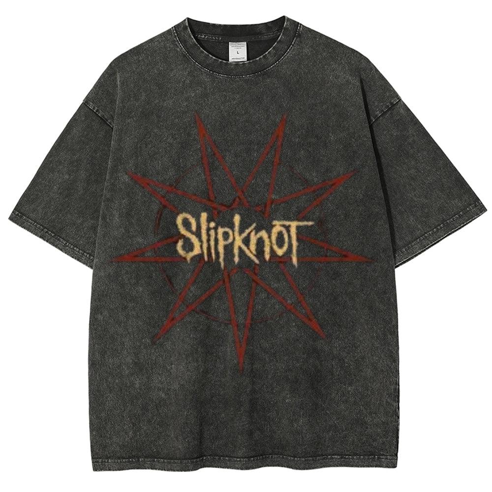 Unisex Vintage The Slipknot Rock Band Print Short Sleeve Casual Graphic Washed T-shirt