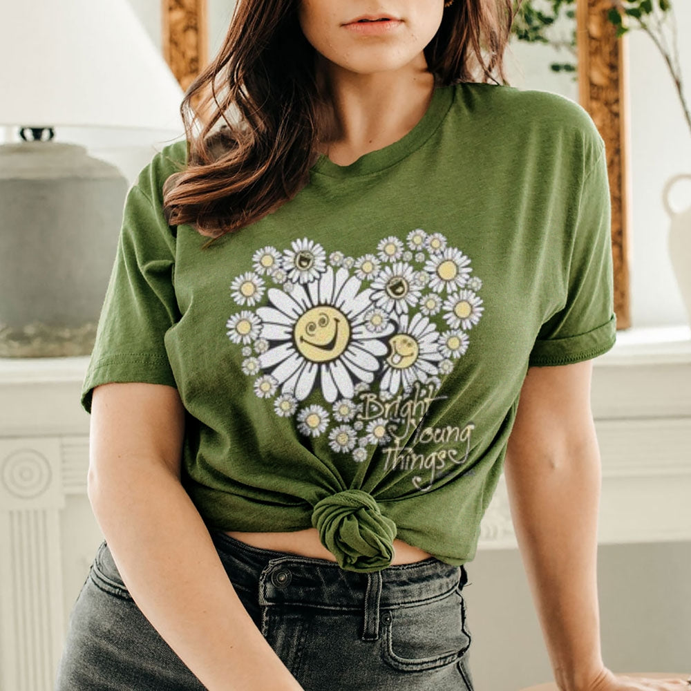 Women  Heart And Sunflower Print Graphic T-shirt