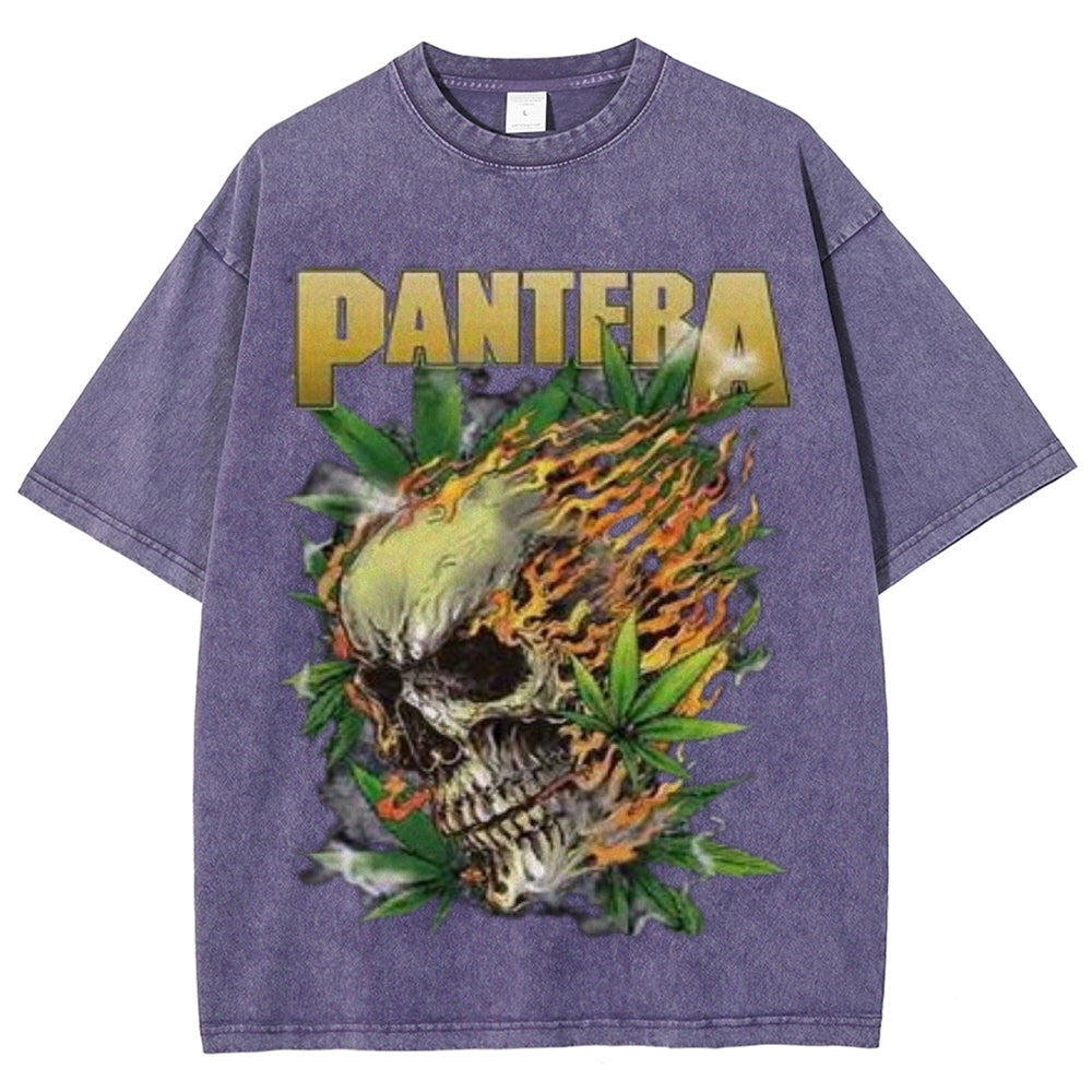 Unisex Vintage The Pantera Rock Band Print Short Sleeve Casual Graphic Washed T-shirt