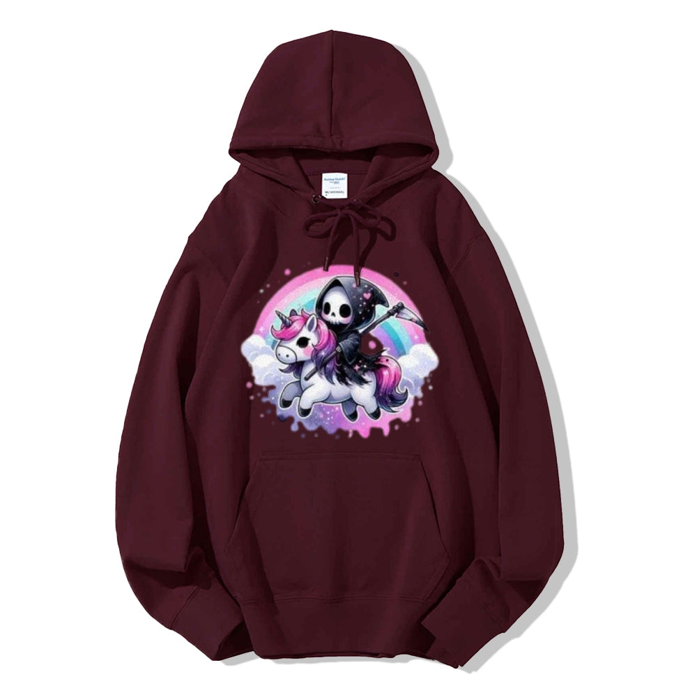 Women Cute Unicorn Skeleton Graphic Hoodies