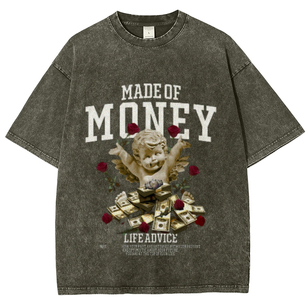 Women Washed Vintage Made Of Money Graphic T-shirt