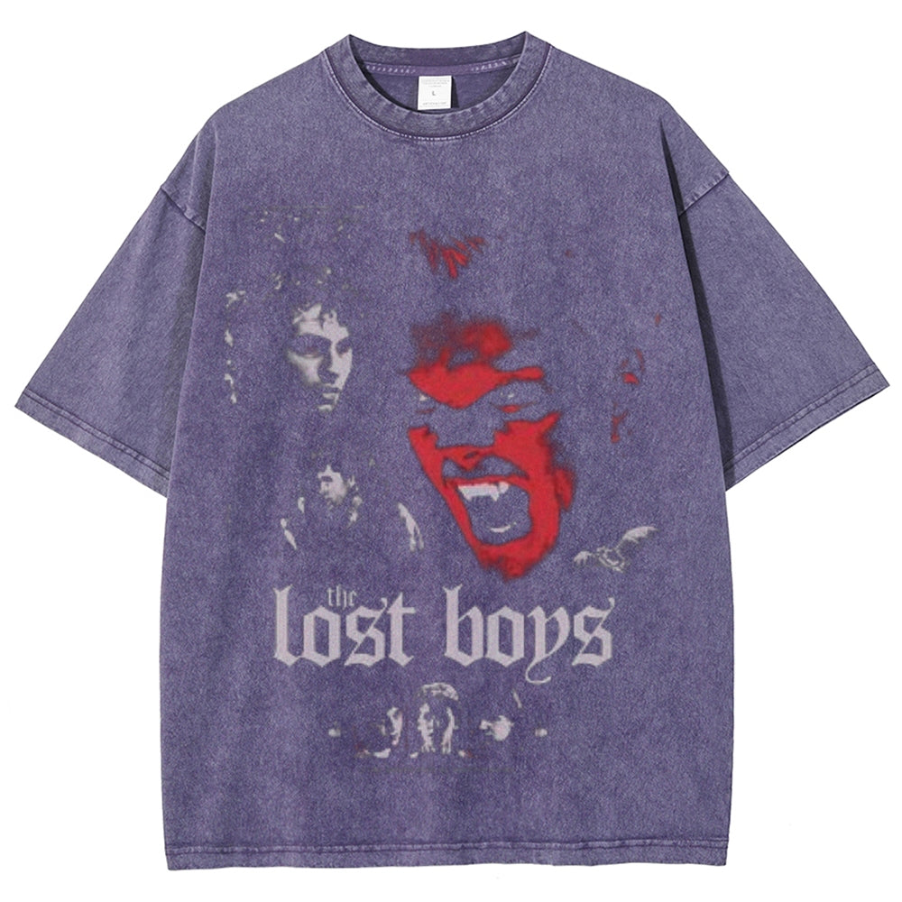 Unisex Vintage The Lost Boys Horror Graphic Short Sleeve Washed T-shirt