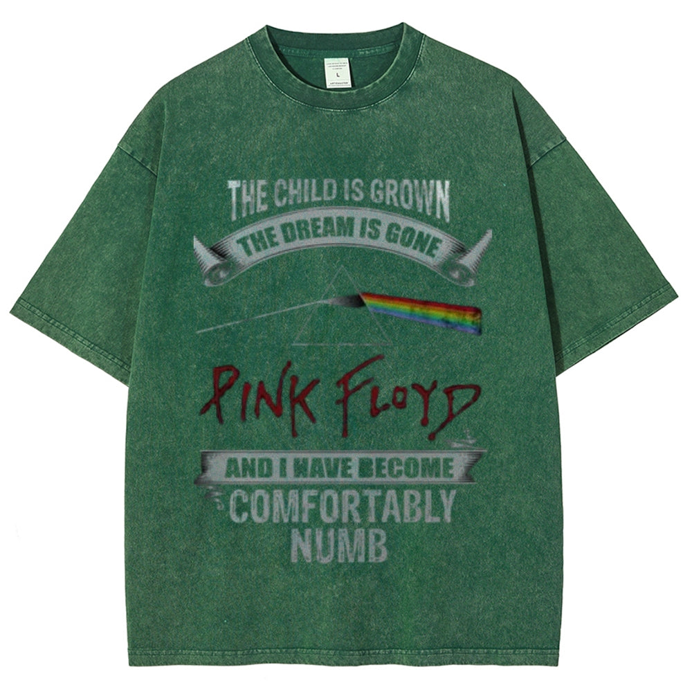 Unisex Vintage The Pink Rock Band Print Short Sleeve Casual Graphic Washed T-shirt