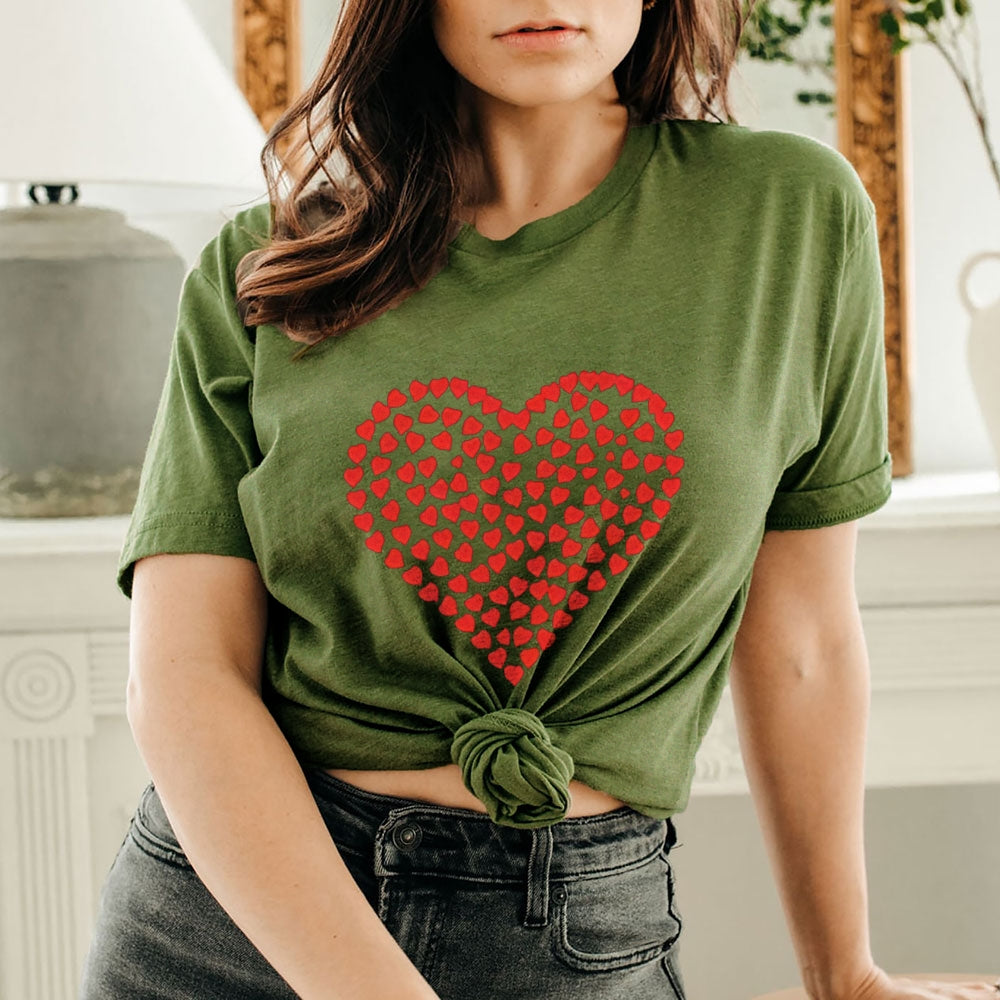 Women Valentine's Day Love Red Heart Print Graphic T-shirt