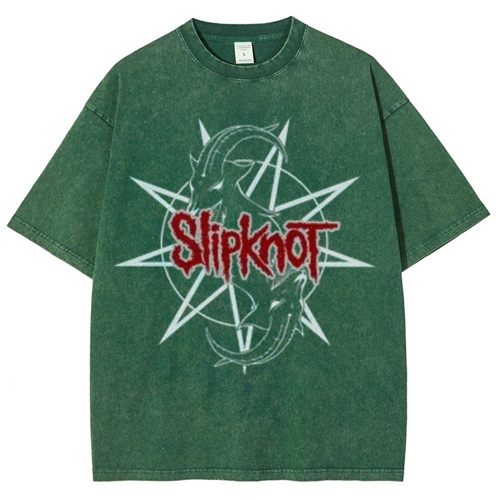 Unisex Vintage The Slipknot Rock Band Print Short Sleeve Casual Graphic Washed T-shirt