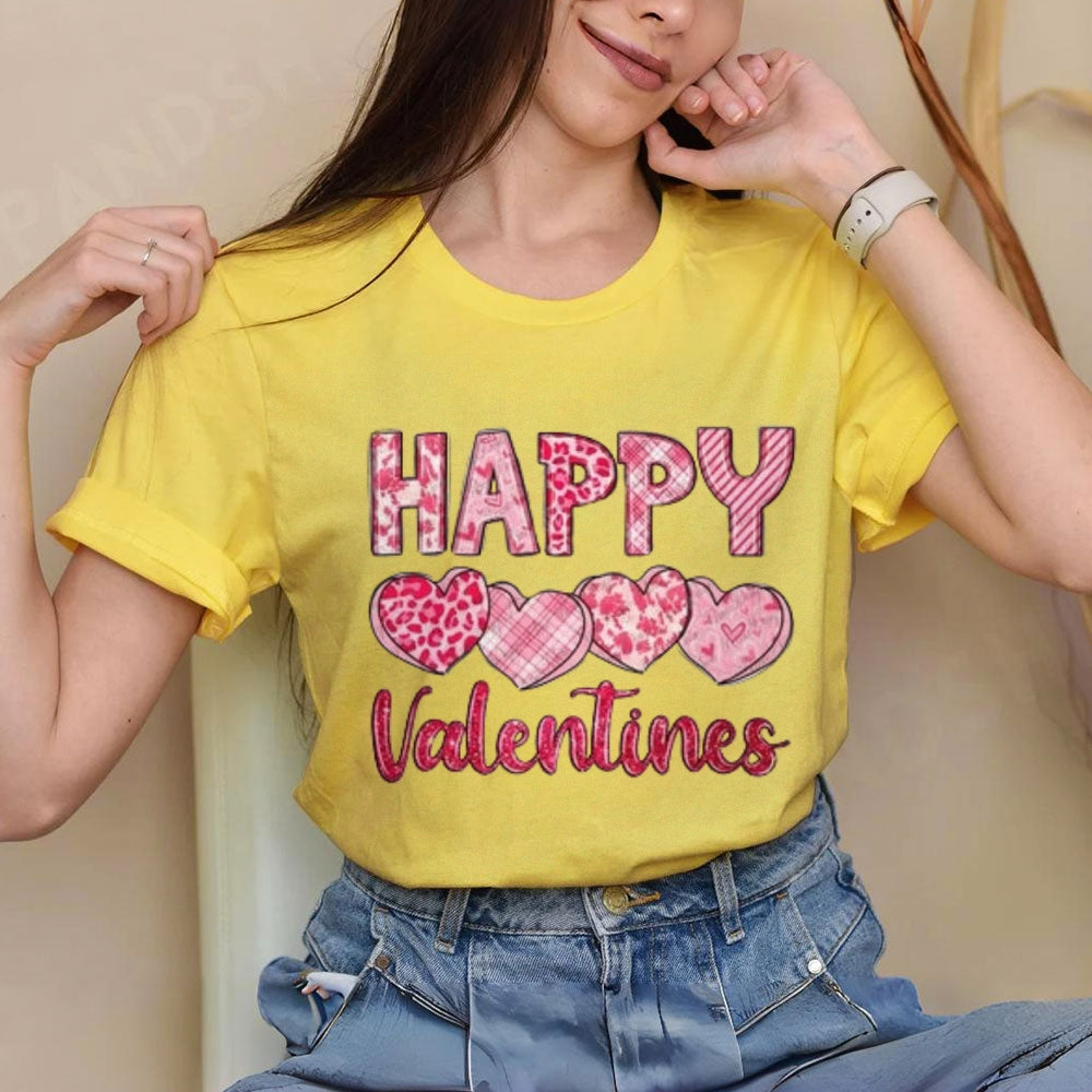 Women Happy Valentine's Day Print Graphic T-shirt