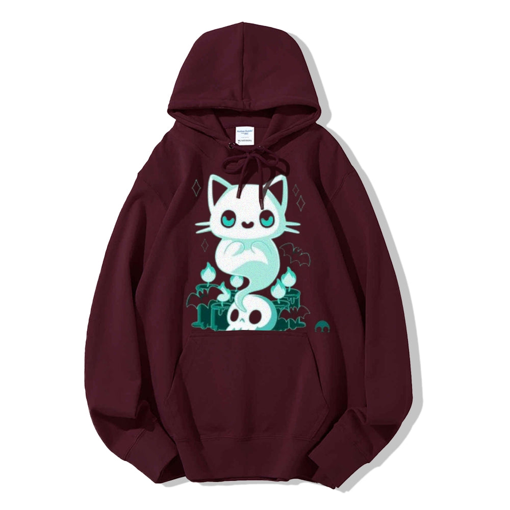 Women Cute Ghost Cat Graphic Hoodies