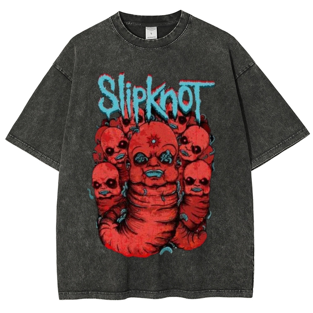 Unisex Vintage The Slipknot Rock Band Print Short Sleeve Casual Graphic Washed T-shirt