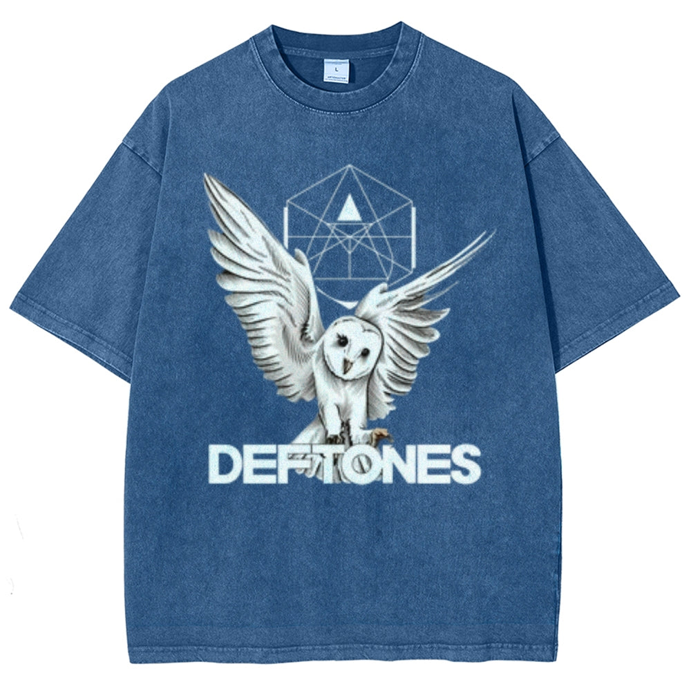 Unisex Vintage The Deftones Rock Band Print Short Sleeve Casual Graphic Washed T-shirt