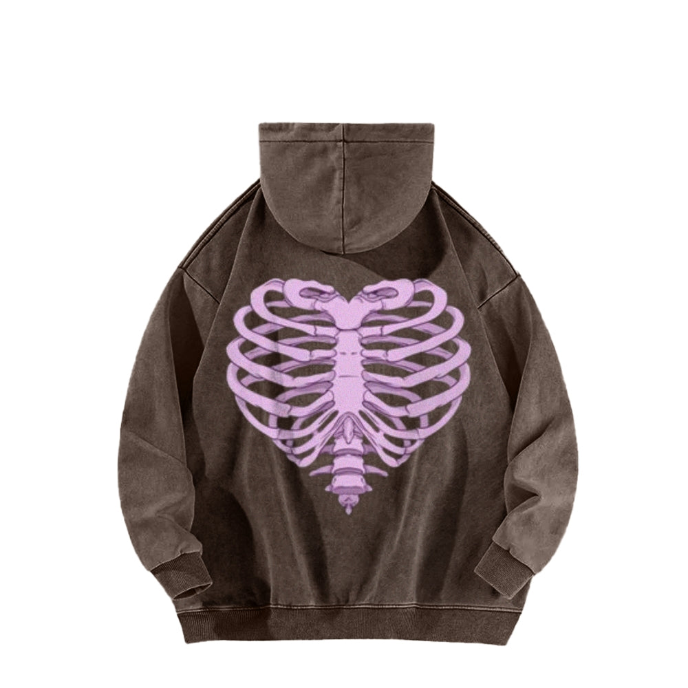 Mens Vintage Pink Heart Skeleton Print Hoodies