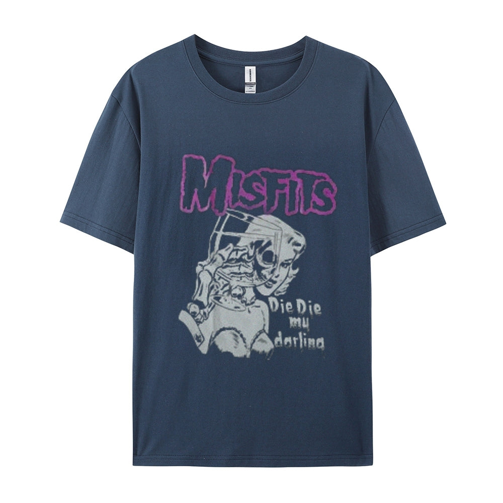 Mens Vintage The Misfits Rock Band Print Cotton Short Sleeve Casual Graphic T-shirt