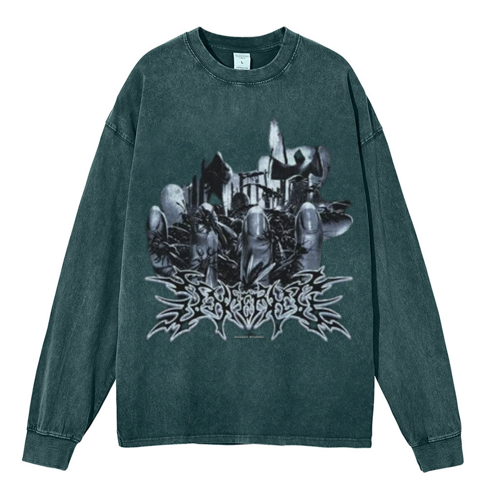 Oversized Vintage Washed Gothic Graphic Sweatshirt