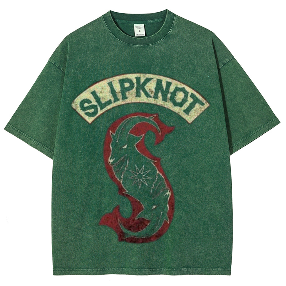 Unisex Vintage The Slipknot Rock Band Print Short Sleeve Casual Graphic Washed T-shirt