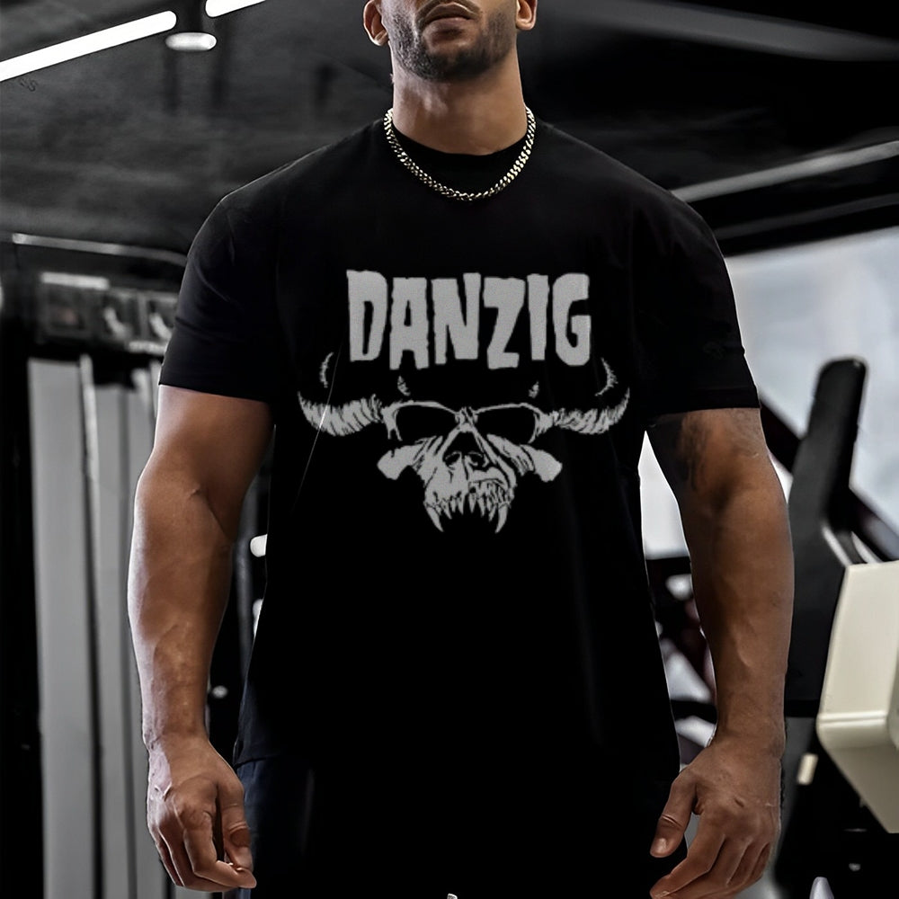 Mens Vintage The Danzig Rock Band Print Cotton Short Sleeve Casual Graphic T-shirt