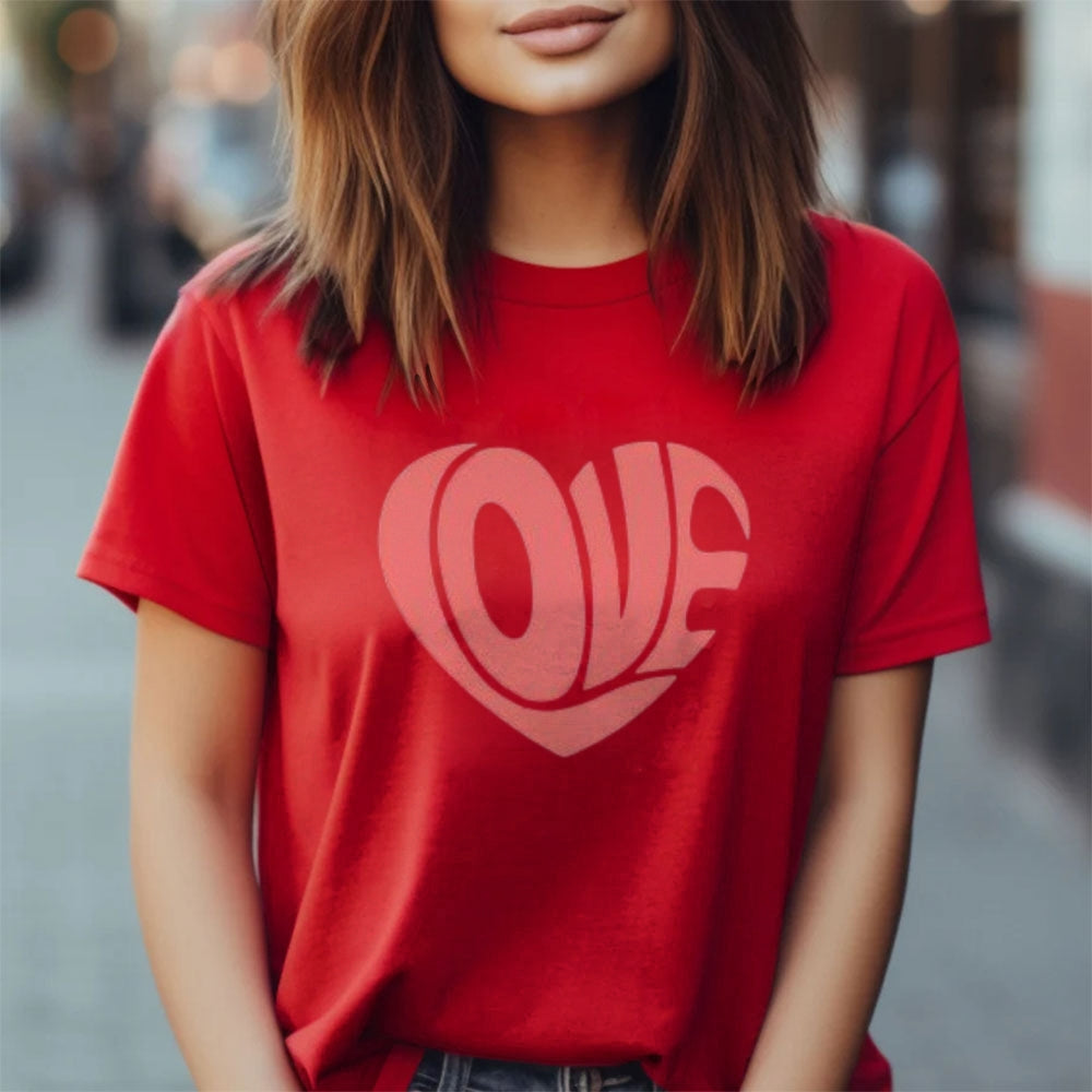 Women Love Heart Valentine's Day Print  Graphic T-shirt