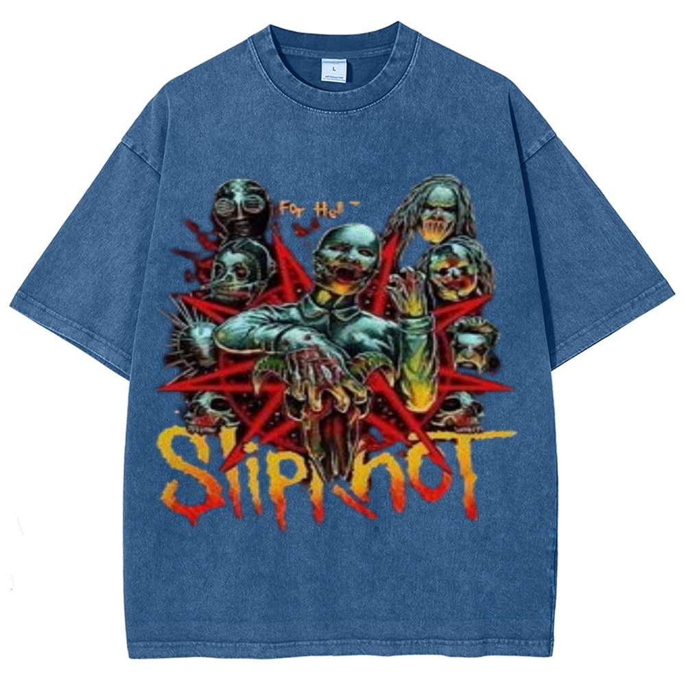 Unisex Vintage The Slipknot Rock Band Print Short Sleeve Casual Graphic Washed T-shirt