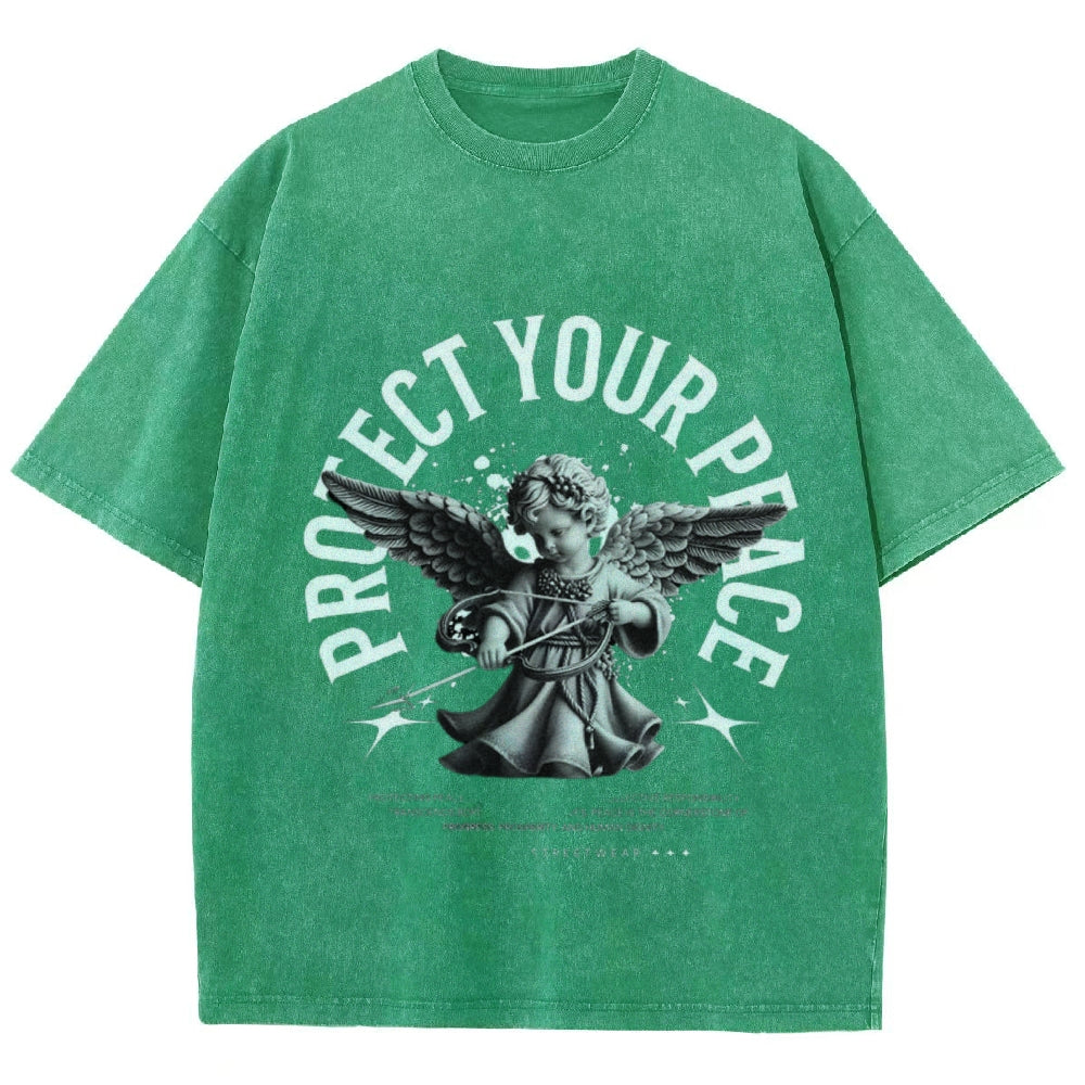 Women Vintage Protect Your Peace Angel Graphic T-shirt