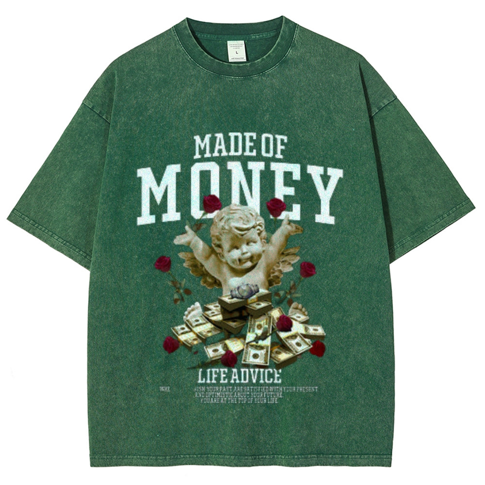 Women Washed Vintage Made Of Money Graphic T-shirt