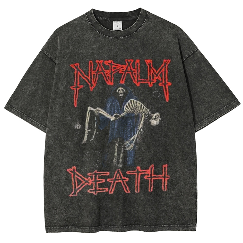 Unisex Vintage Death Darkness Style Graphic Short Sleeve Washed T-shirt