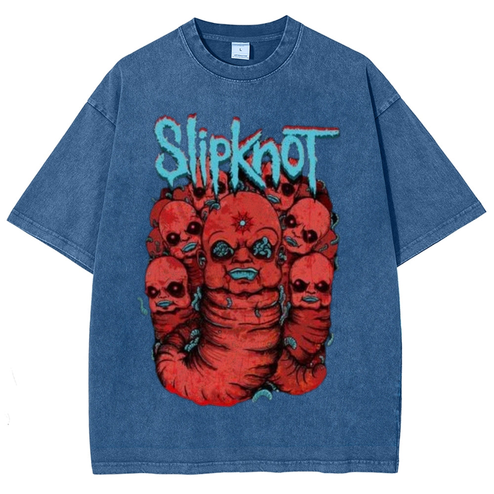 Unisex Vintage The Slipknot Rock Band Print Short Sleeve Casual Graphic Washed T-shirt