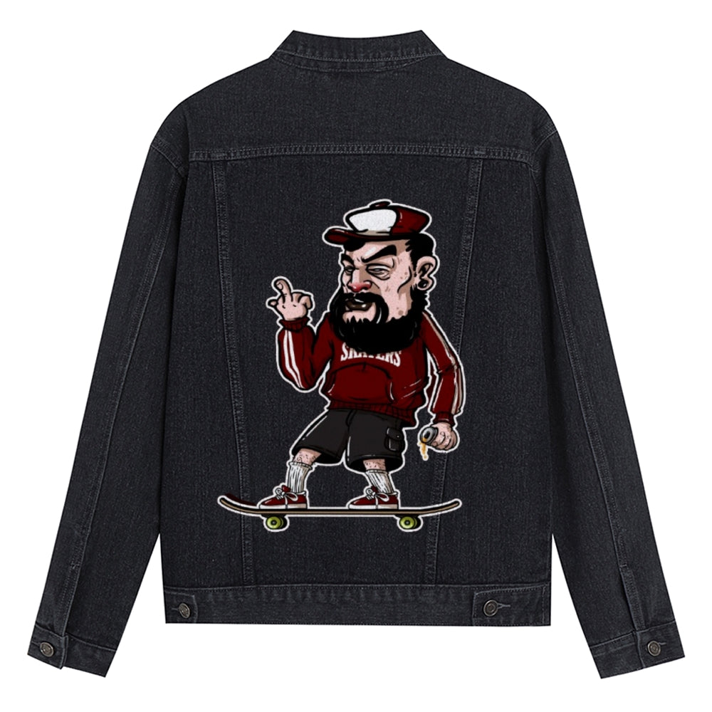 Mens Vintage Skate Cartoon Prints Denim Jacket