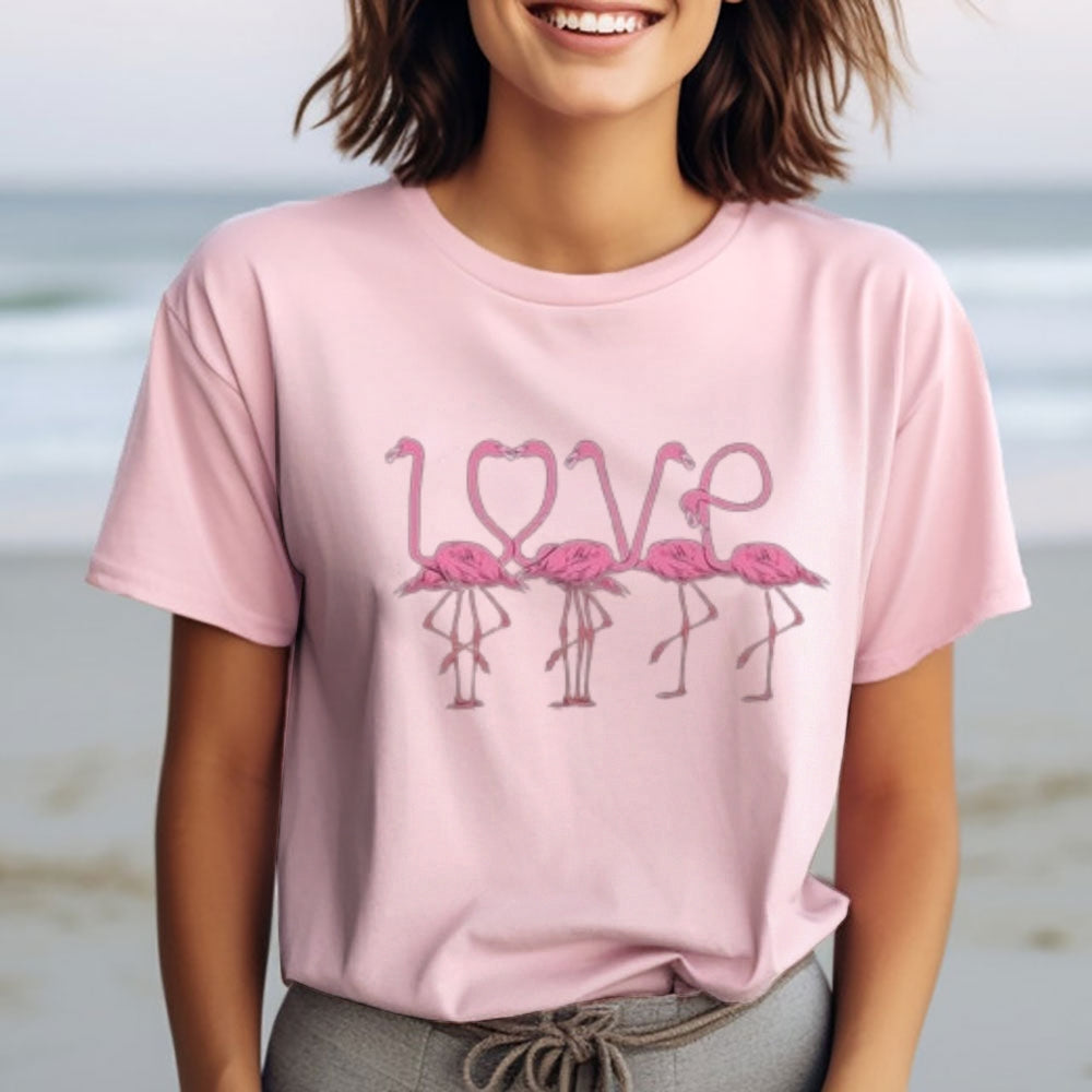 Women Love Flamingo For Valentine's Day Print Graphic T-shirt