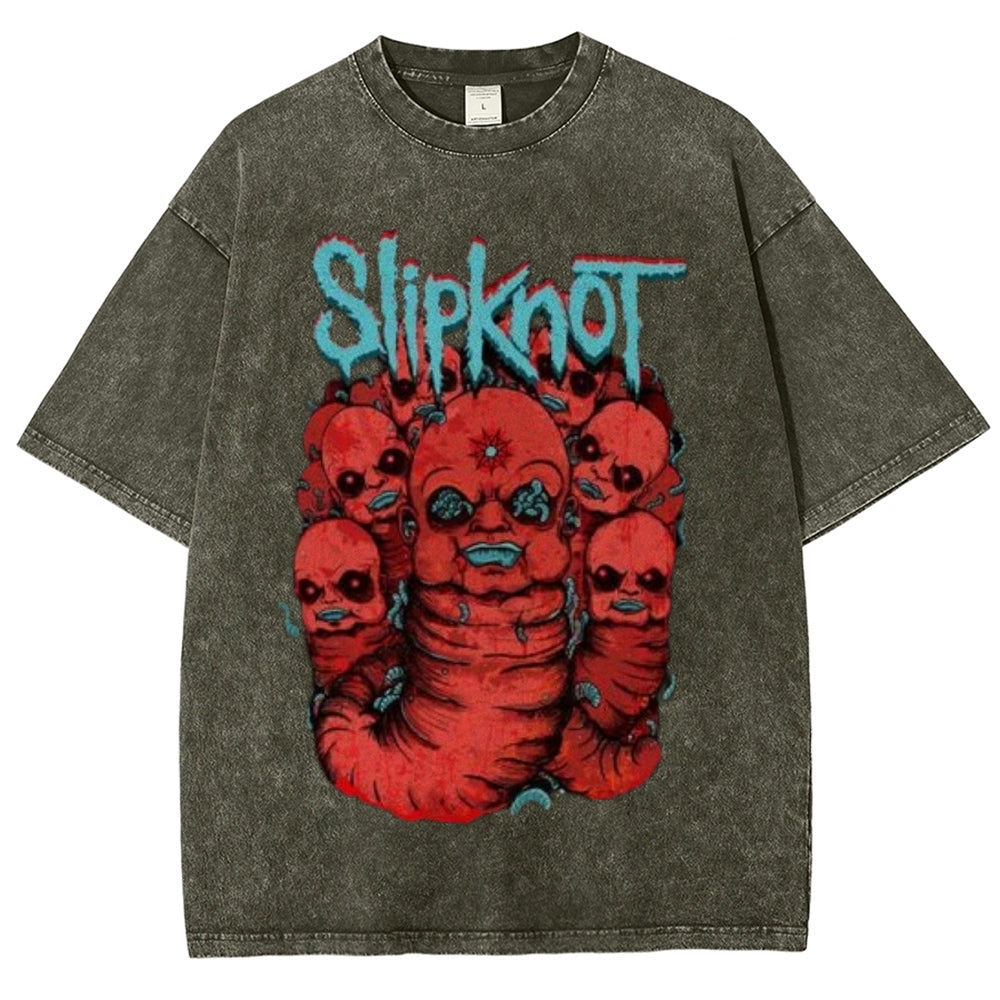 Unisex Vintage The Slipknot Rock Band Print Short Sleeve Casual Graphic Washed T-shirt