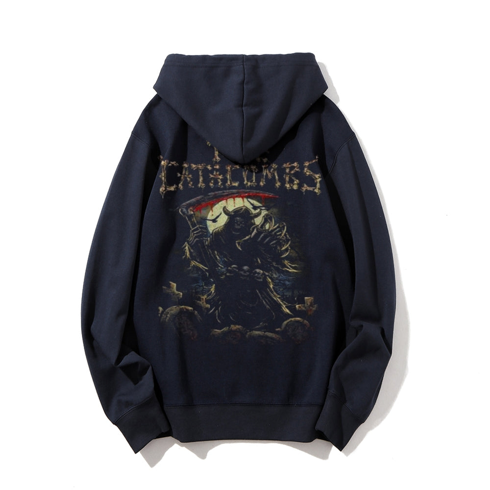 Mens Vintage Darkness Style Print Graphic Pullover With Kangaroo Pocket Hoodies