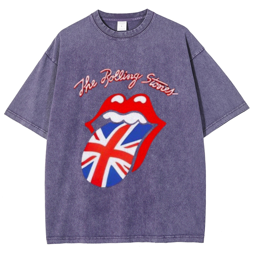 Unisex Vintage The Rolling Stone Rock Band Print Short Sleeve Casual Graphic Washed T-shirt