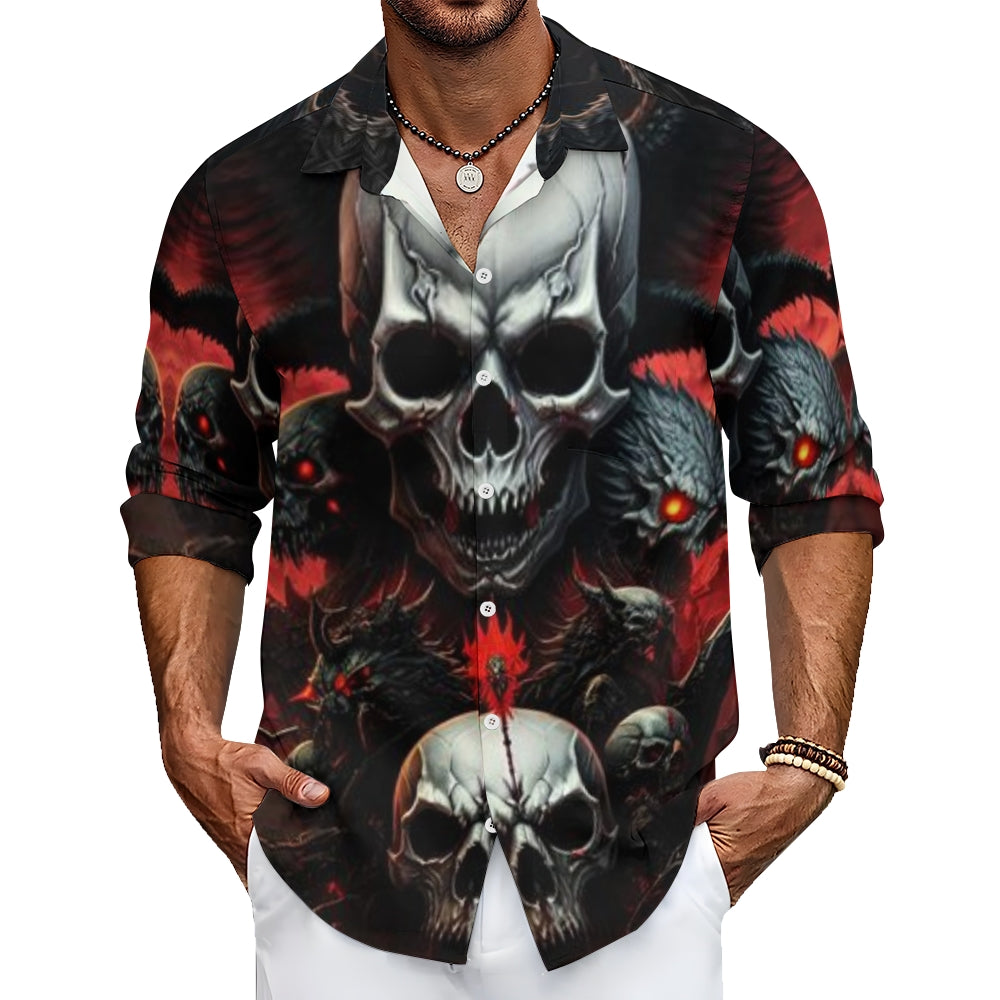 Mens Horror Upon Wings Skull 3D Print Long Sleeve Shirt