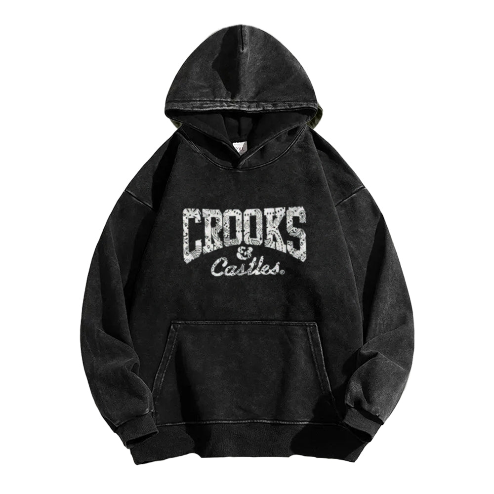 Mens Vintage Crooks Letter Graphic Hoodies