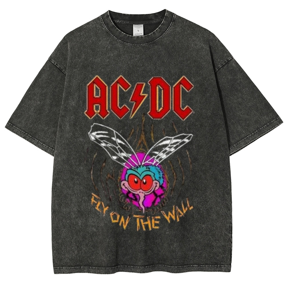 Unisex Vintage The Acdc Rock Band Print Short Sleeve Casual Graphic Washed T-shirt