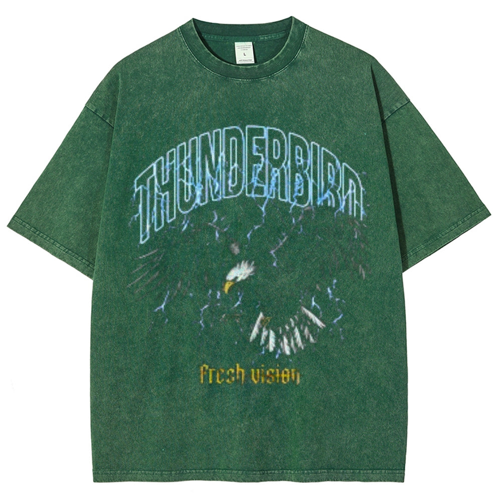 Unisex Vintage Thunderbird Darkness Style Graphic Short Sleeve Washed T-shirt