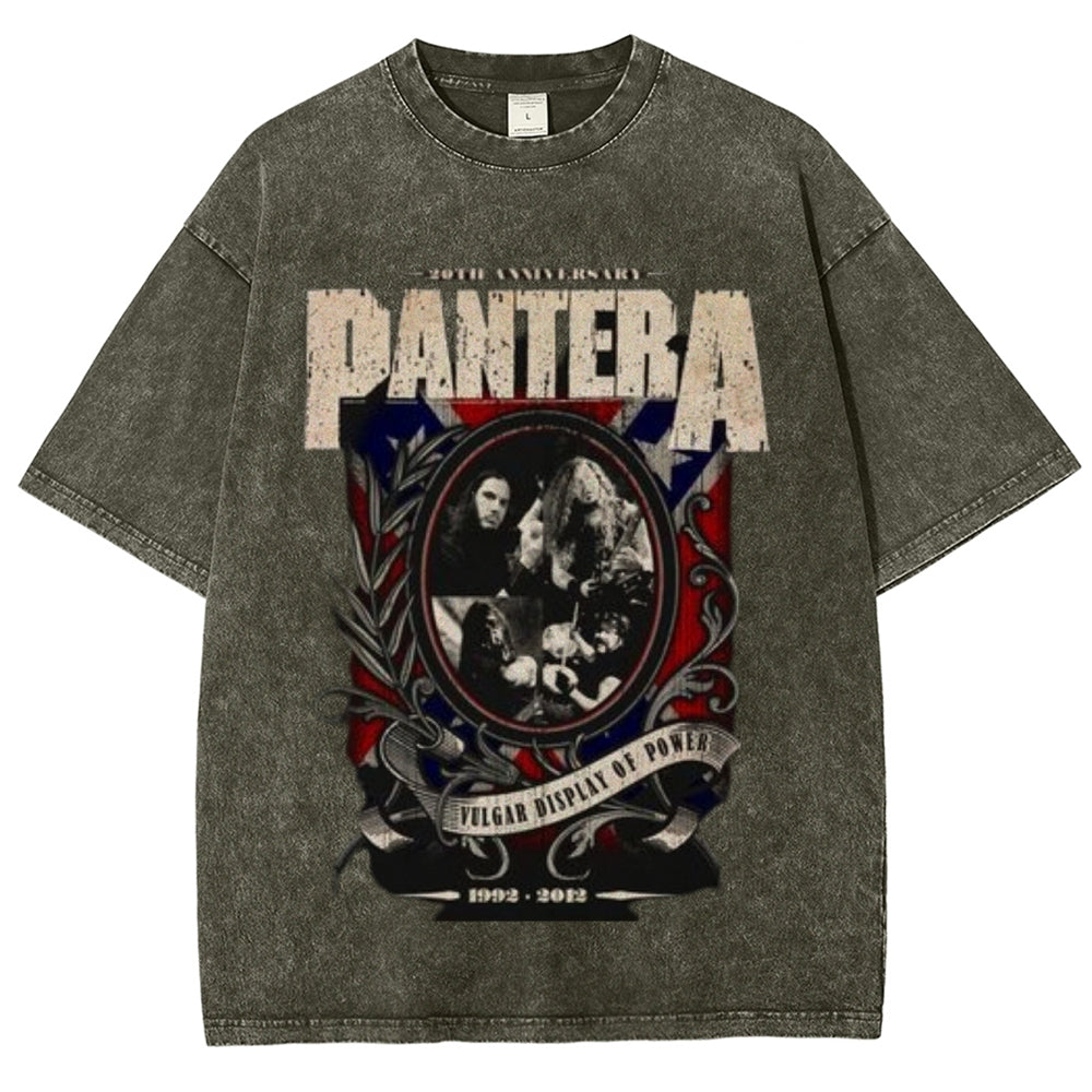 Unisex Vintage The Pantera Rock Band Print Short Sleeve Casual Graphic Washed T-shirt