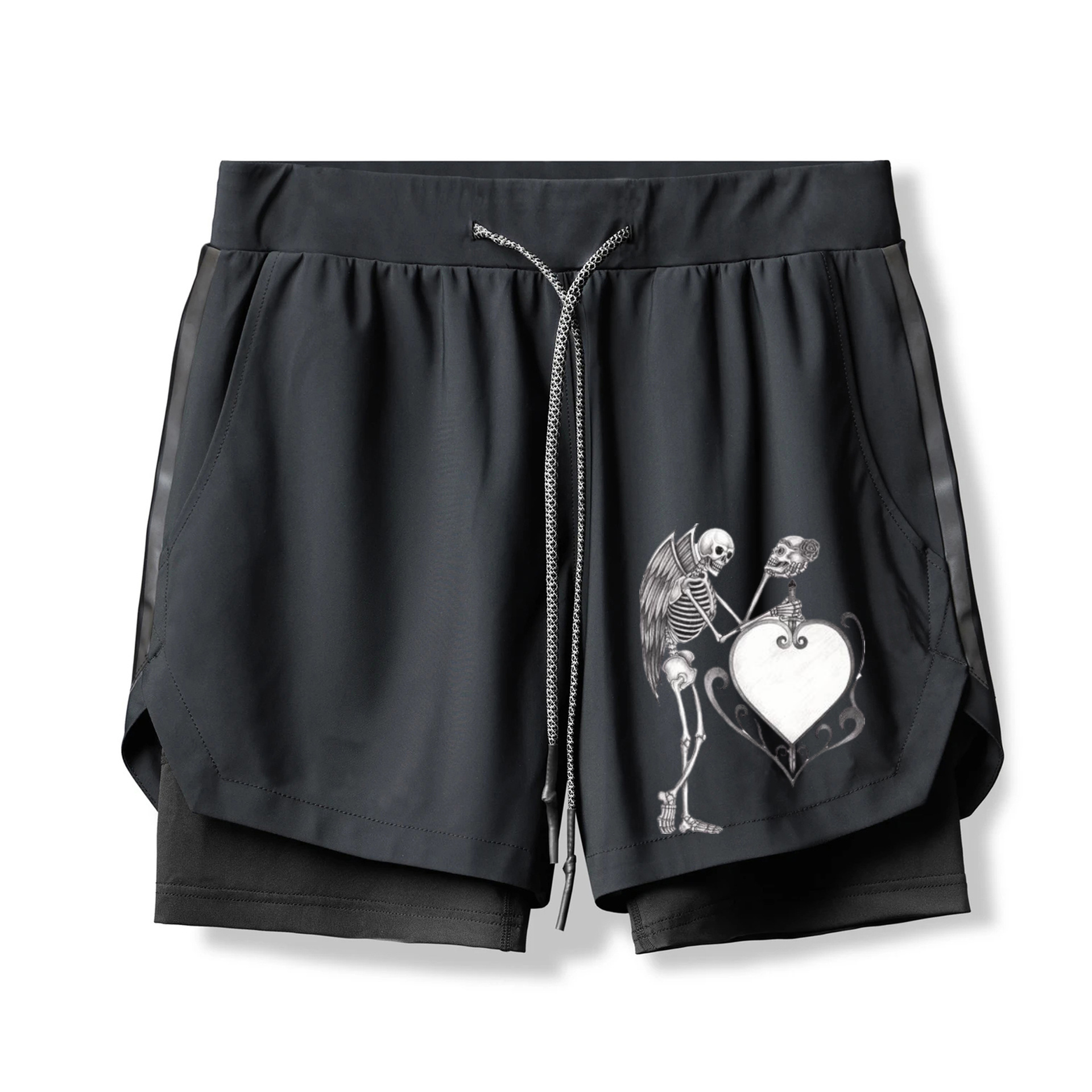 Angel Skull with Heart 2 In 1 Gym Shorts for Men