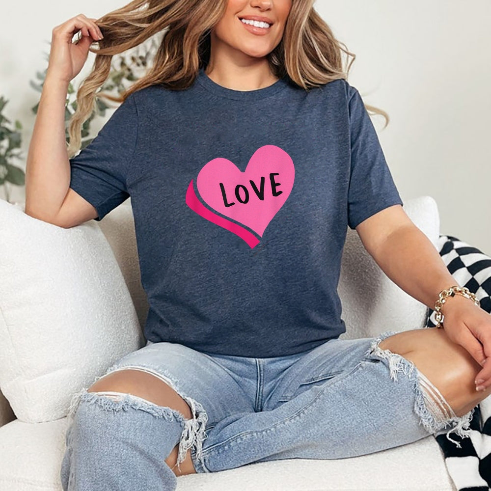 Women Valentine's Day Love Heart Print Graphic T-shirt