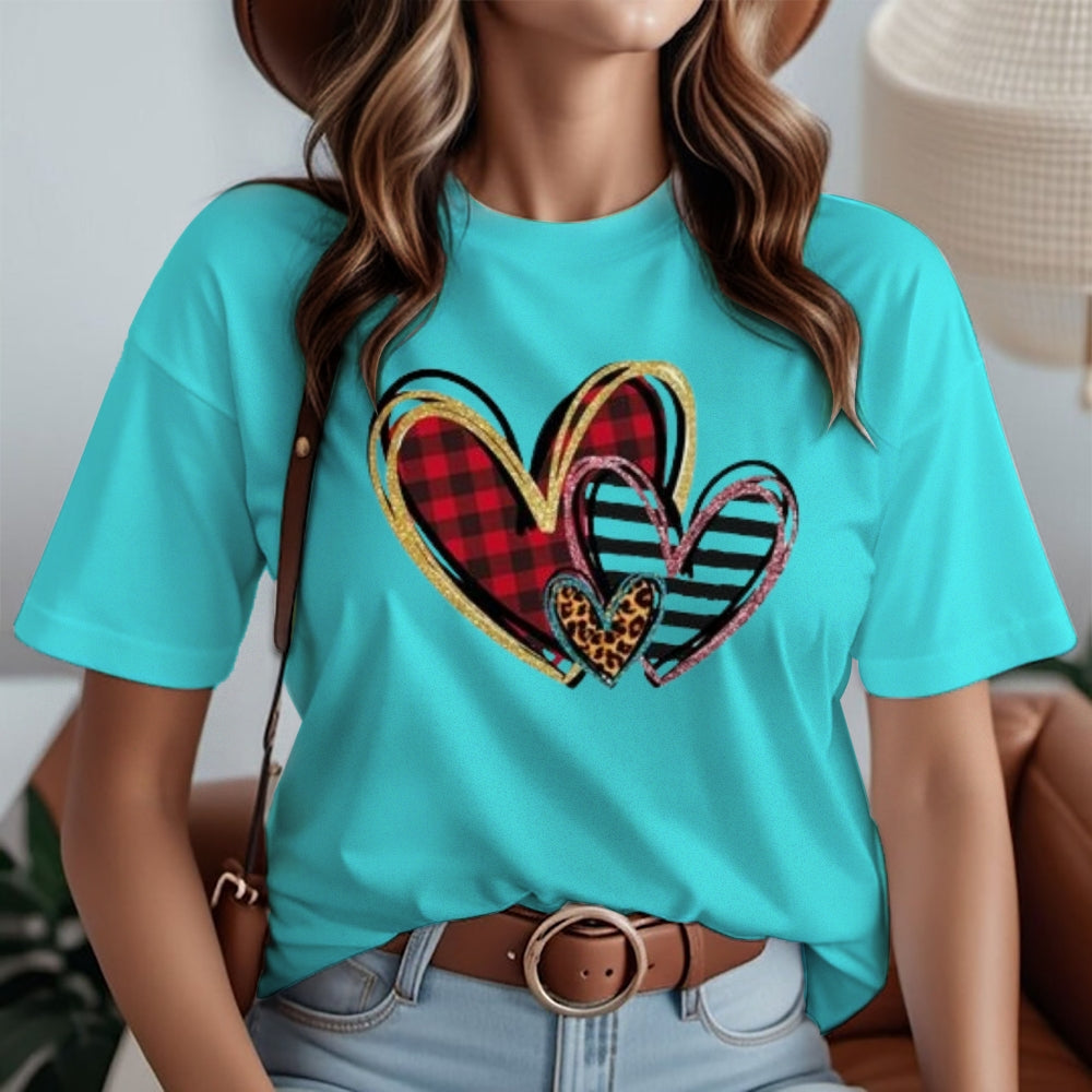 Women Love Leopard Heart Valentine's Day Print  Graphic T-shirt