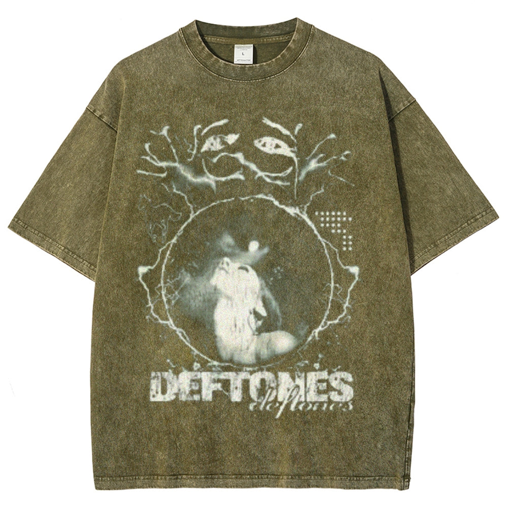 Unisex Vintage Deftones Darkness Style Graphic Short Sleeve Washed T-shirt