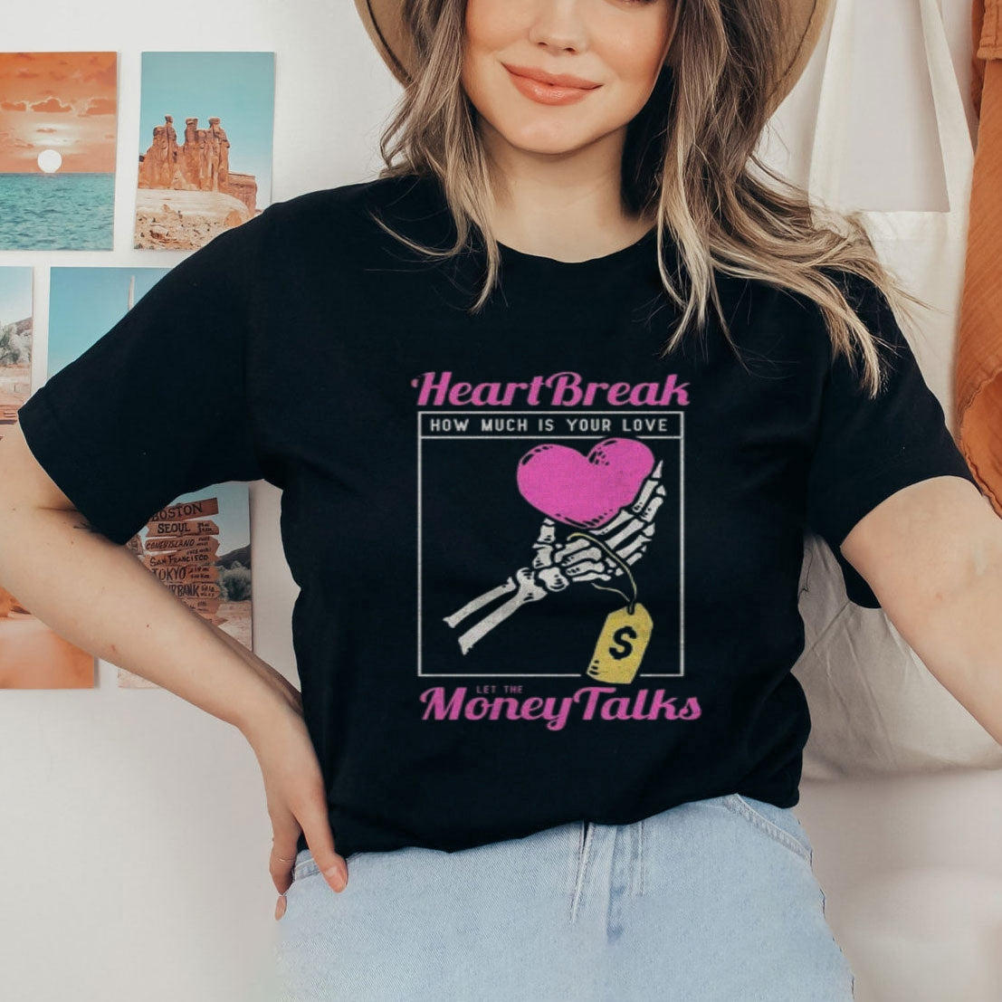 Women Heartbreak Money Talks Print Graphic T-shirt